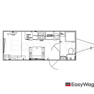 TYPE 570: Slaapwagen - bed 2 personen - 1 slaapkamer met schuifdeur - keuken - 1 douche - 1 toilet
